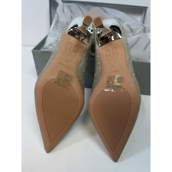 C.Paravano SZ 5.5 Sparkly Dress Shoes Pointed Toe Heel Glitter Heel Women's Pump - Picture 7 of 13